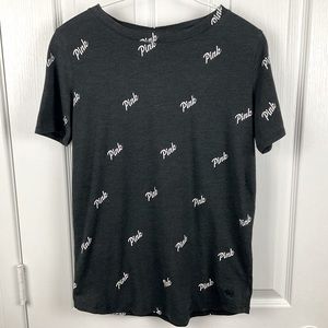 Pre-Owned PINK Victoria's Secret Women’s Dark Gray Over Print T Shirt, Size XS